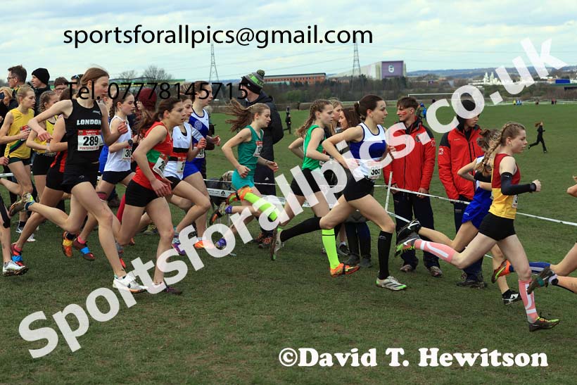 Junior Girls 2024 English Schools Cross Country Champs., Pontefract, March 16th.  Photo: David T. Hewitson/Sports for All Pics